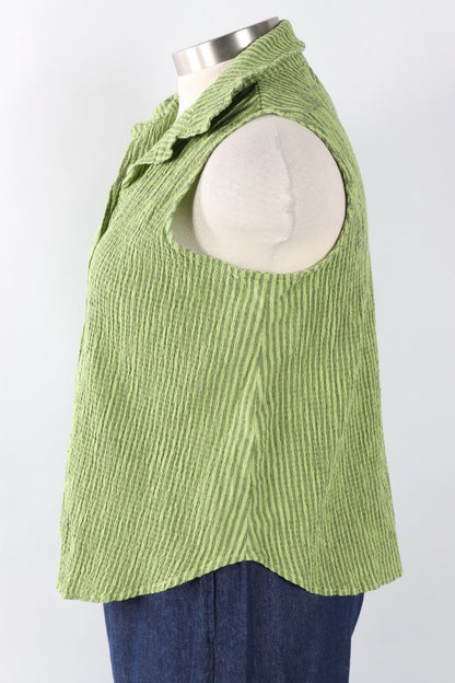 Sleeveless Shirt - Verde Stripe Crinkle