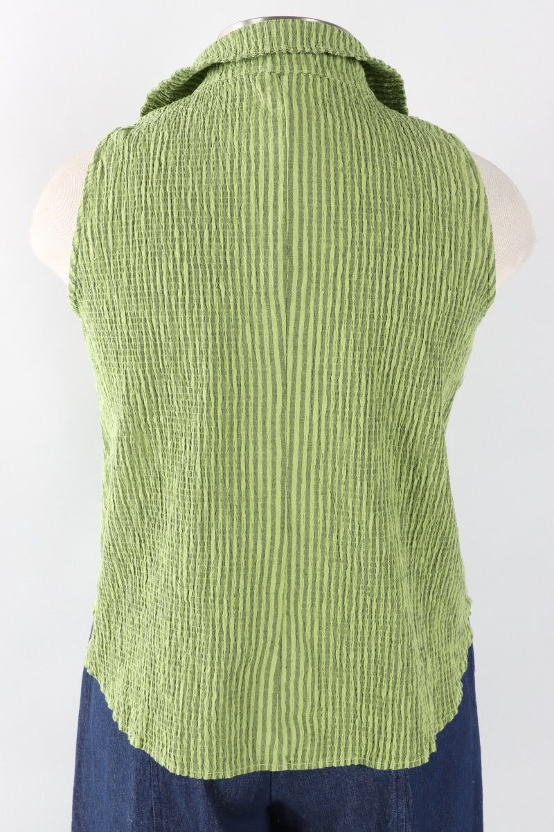 Sleeveless Shirt - Verde Stripe Crinkle