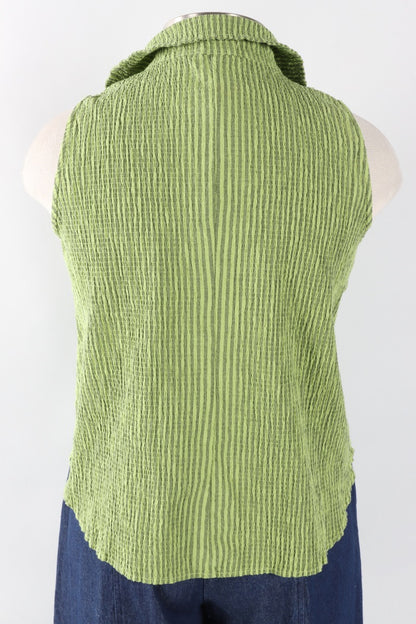 Sleeveless Shirt - Verde Stripe Crinkle