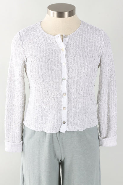 Crop Cardigan - White Sweater Knit