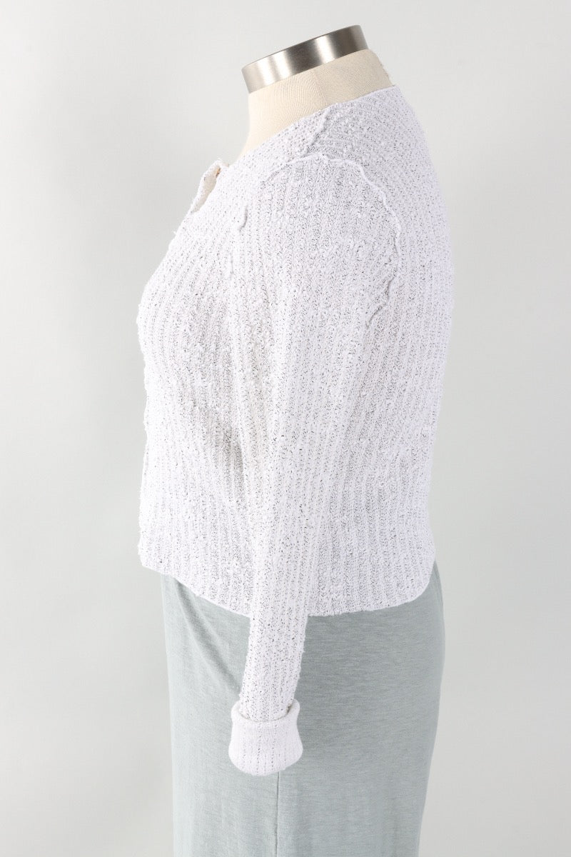 Crop Cardigan - White Sweater Knit