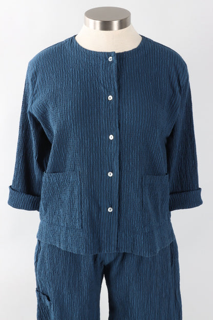 3/4 Sleeve Cropped Jacket - Naval Stripe Crinkle