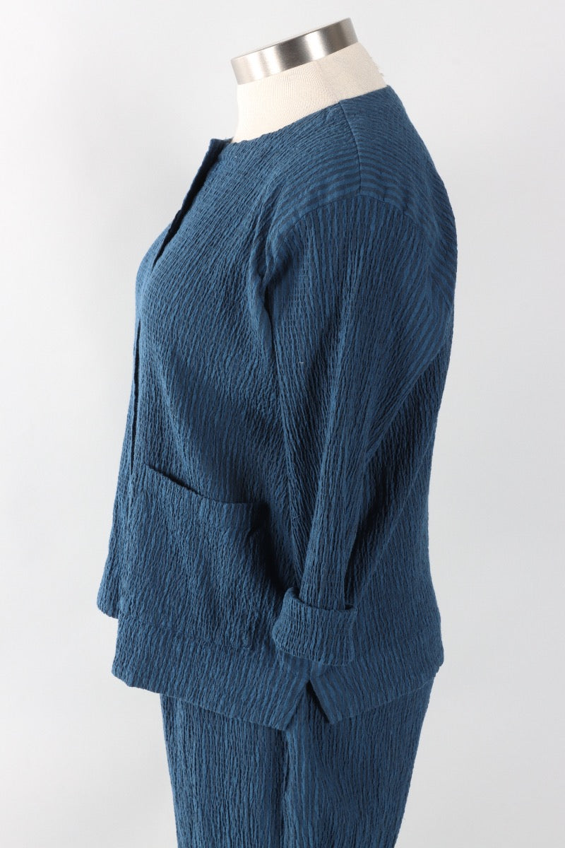 3/4 Sleeve Cropped Jacket - Naval Stripe Crinkle