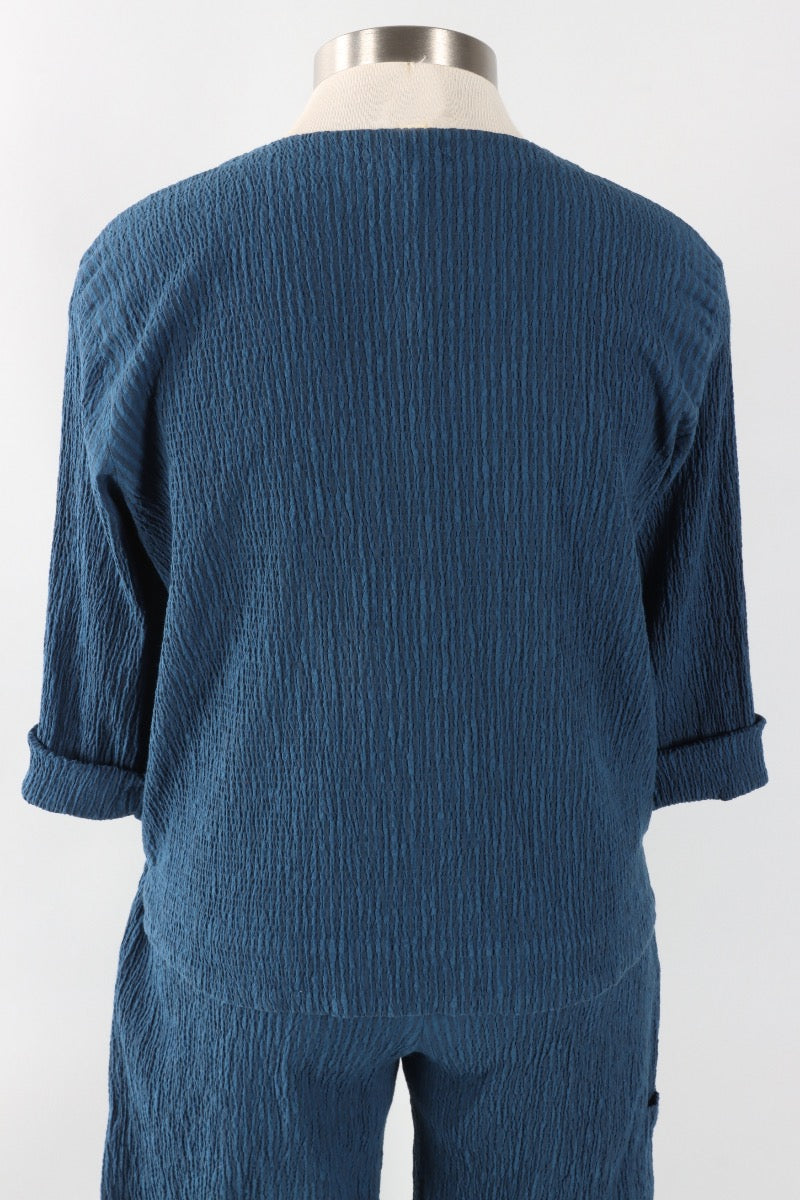 3/4 Sleeve Cropped Jacket - Naval Stripe Crinkle