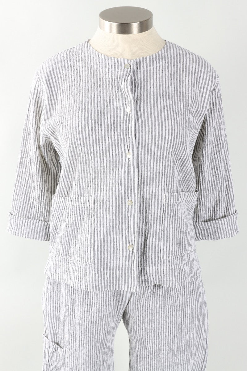 3/4 Sleeve Cropped Jacket - White Stripe