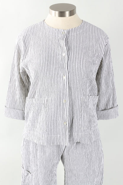 3/4 Sleeve Cropped Jacket - White Stripe