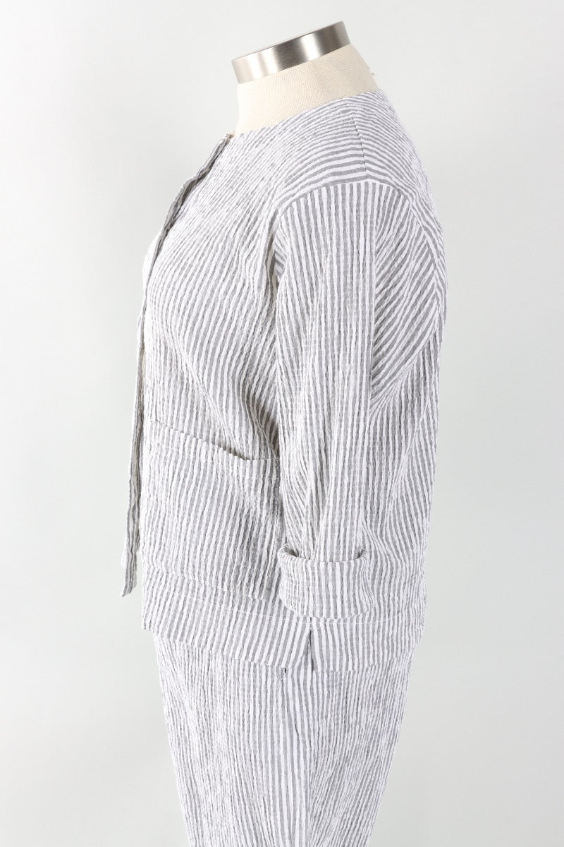 3/4 Sleeve Cropped Jacket - White Stripe