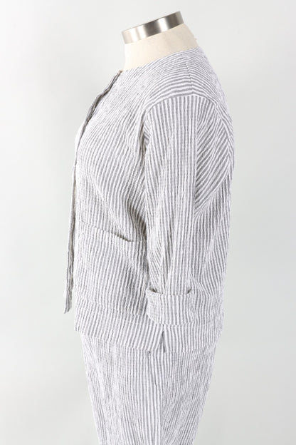 3/4 Sleeve Cropped Jacket - White Stripe