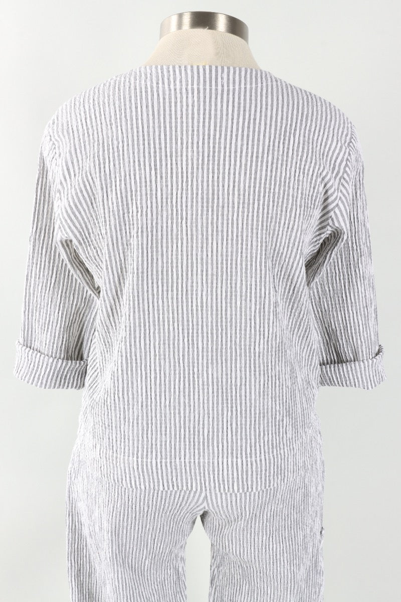 3/4 Sleeve Cropped Jacket - White Stripe