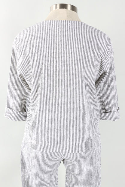 3/4 Sleeve Cropped Jacket - White Stripe