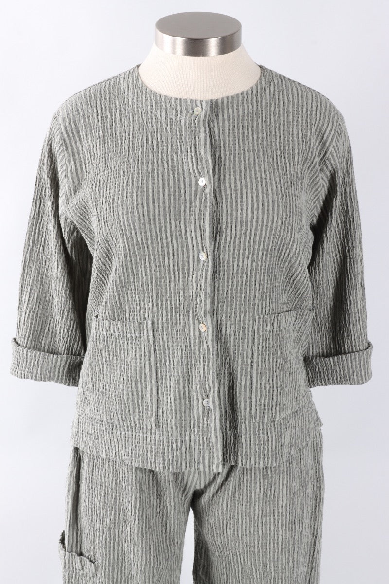 3/4 Sleeve Cropped Jacket - Overcast Stripe