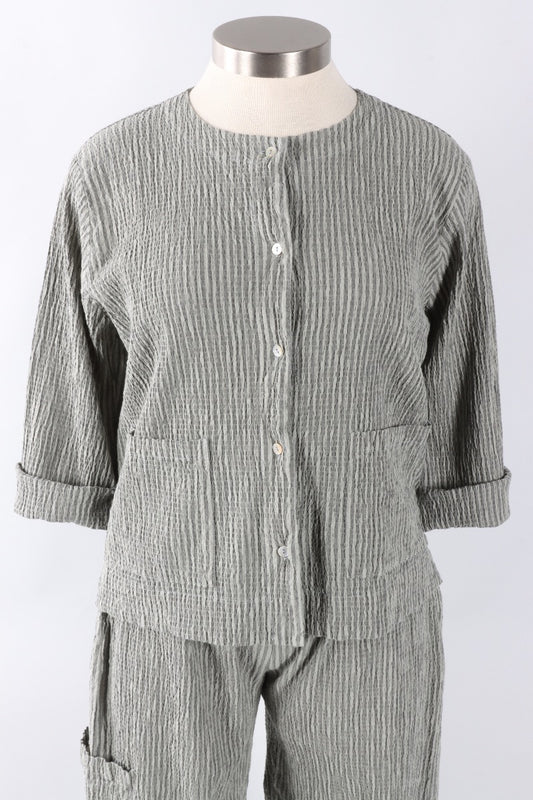 3/4 Sleeve Cropped Jacket - Overcast Stripe