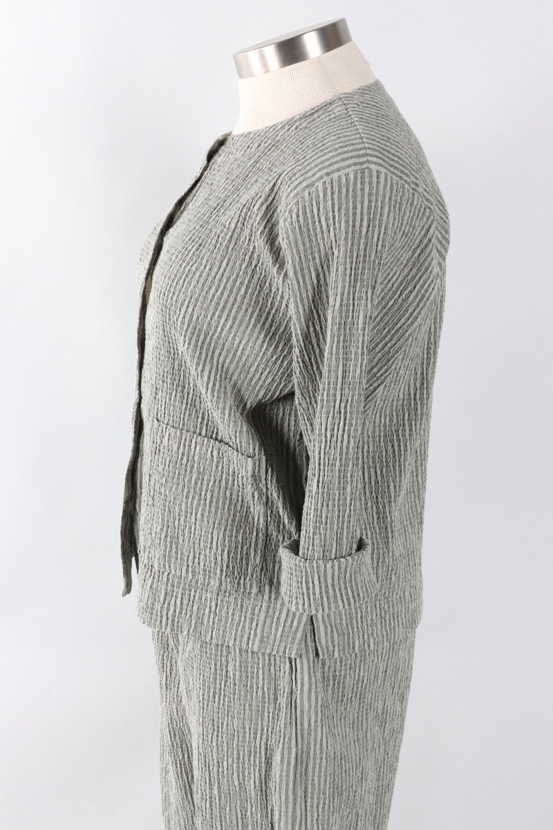 3/4 Sleeve Cropped Jacket - Overcast Stripe