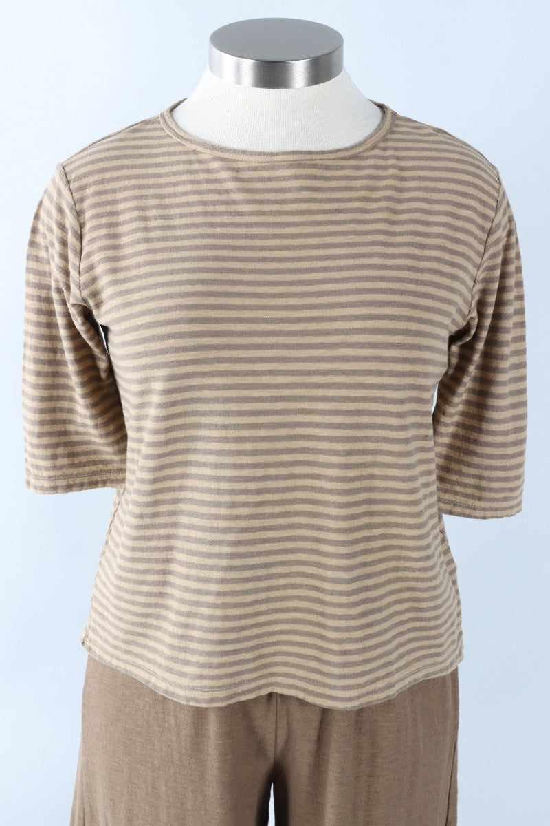 Elbow Sleeve Top - Bark Stripe