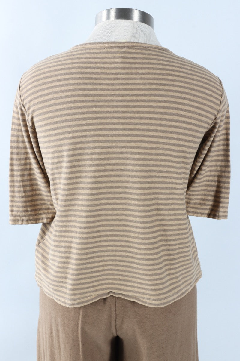 Elbow Sleeve Top - Bark Stripe
