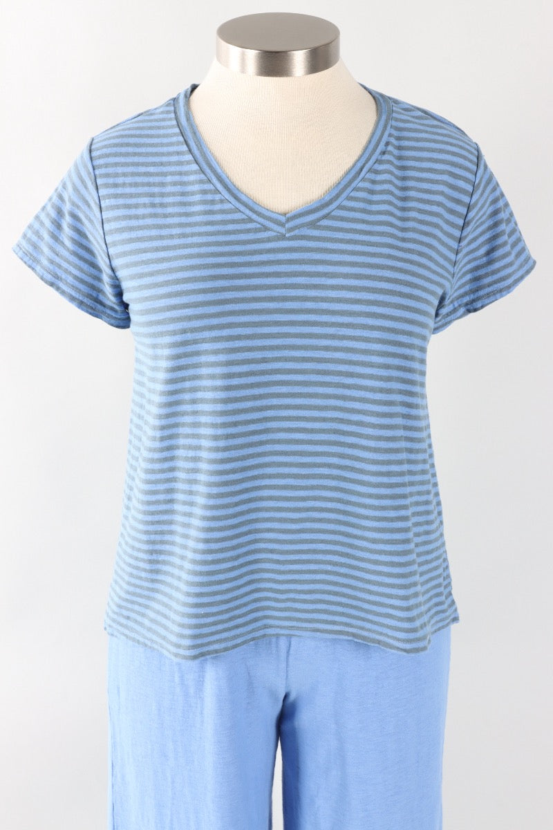 V-Neck Crop Top - Forget-me-not Stripe