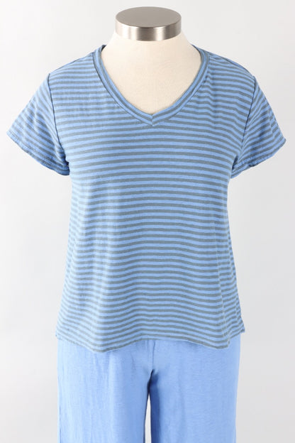 V-Neck Crop Top - Forget-me-not Stripe