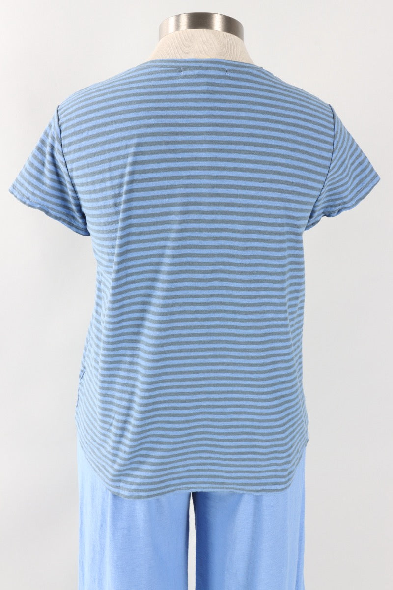 V-Neck Crop Top - Forget-me-not Stripe