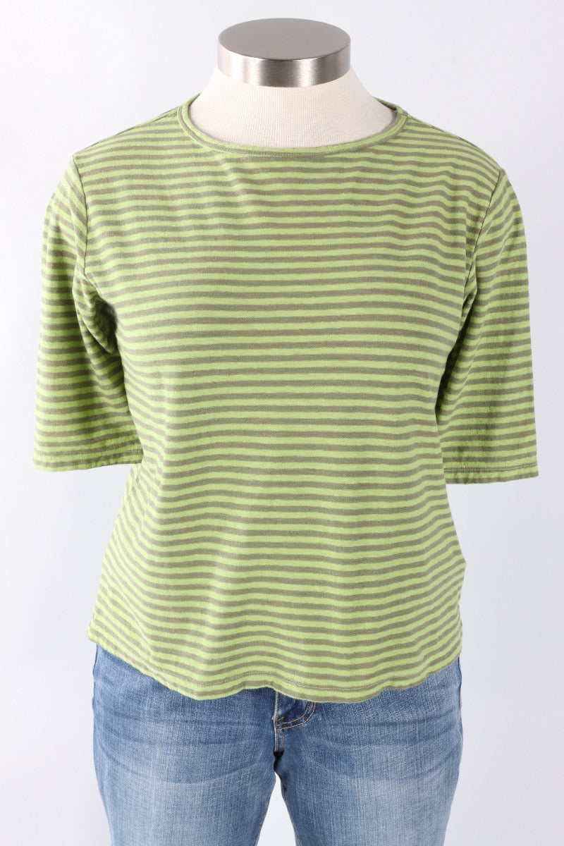 Elbow Sleeve Top - Verde Stripe