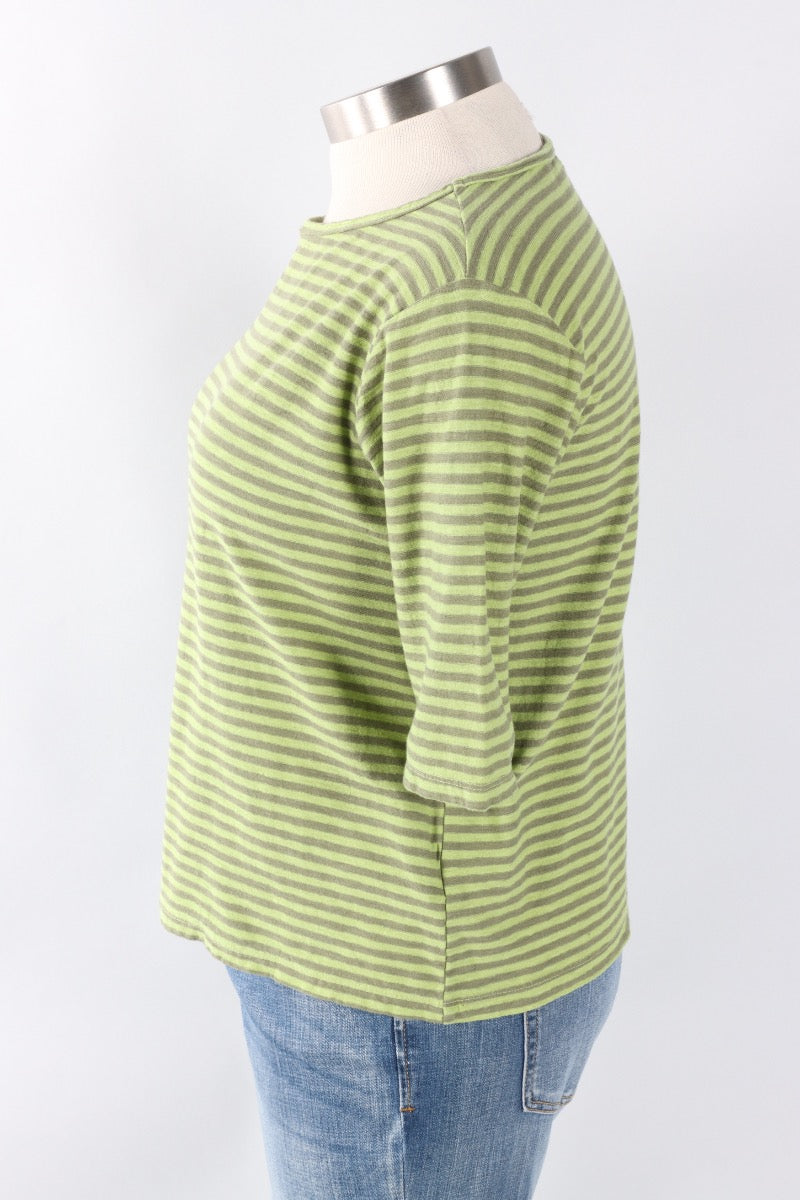 Elbow Sleeve Top - Verde Stripe