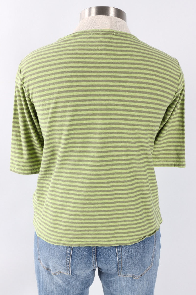Elbow Sleeve Top - Verde Stripe