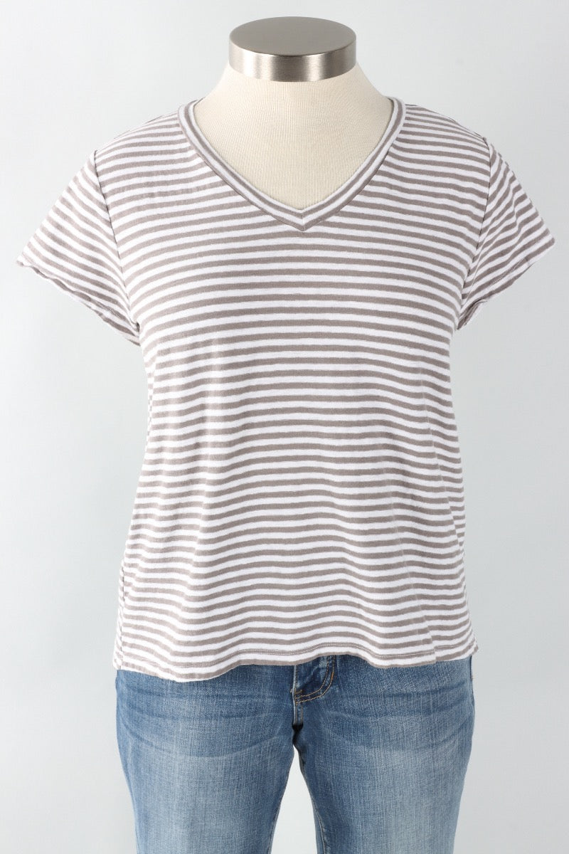 V-Neck Crop Top - White Stripe