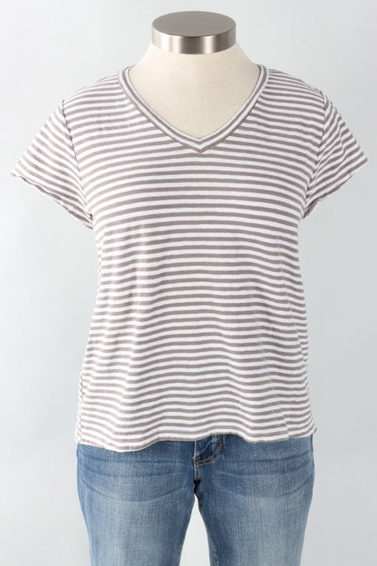 V-Neck Crop Top - White Stripe