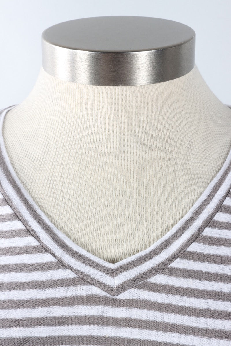 V-Neck Crop Top - White Stripe