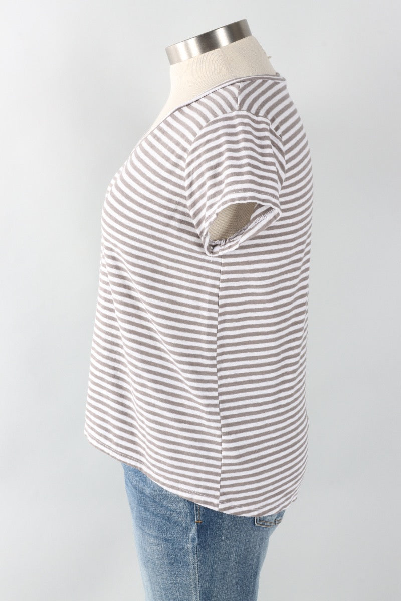 V-Neck Crop Top - White Stripe