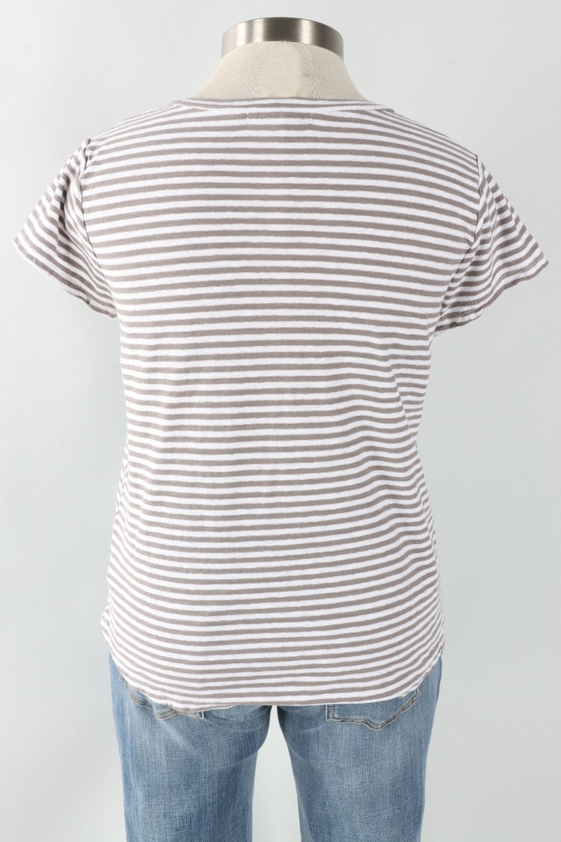 V-Neck Crop Top - White Stripe