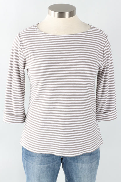 3/4 Sleeve Boatneck Tee - White Stripe