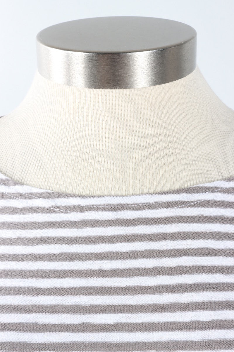 3/4 Sleeve Boatneck Tee - White Stripe
