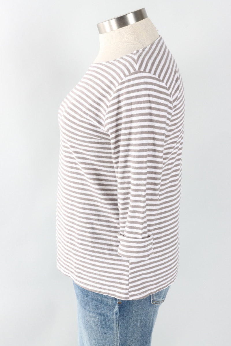 3/4 Sleeve Boatneck Tee - White Stripe