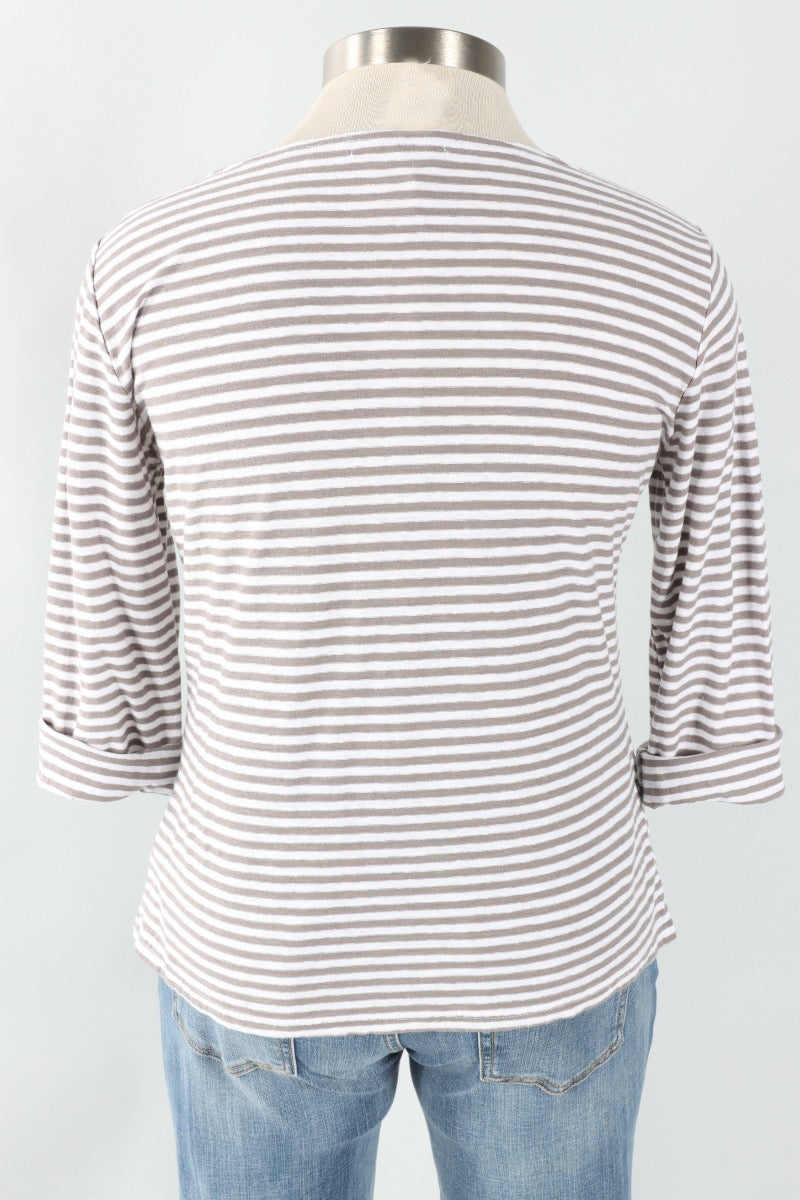 3/4 Sleeve Boatneck Tee - White Stripe