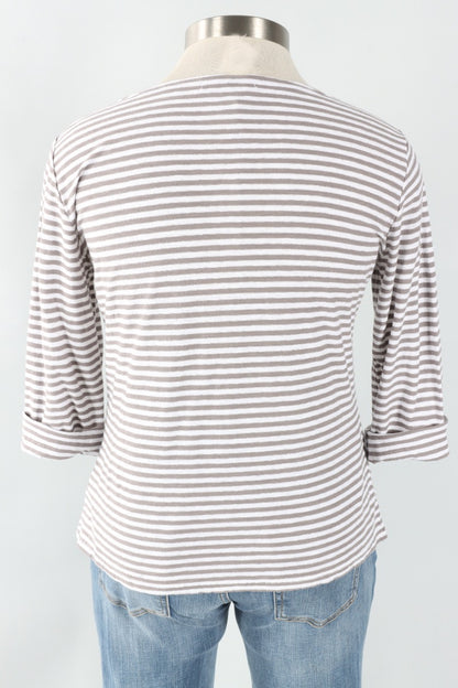 3/4 Sleeve Boatneck Tee - White Stripe
