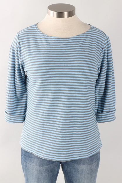 3/4 Sleeve Boatneck Tee - Bellflower Stripe