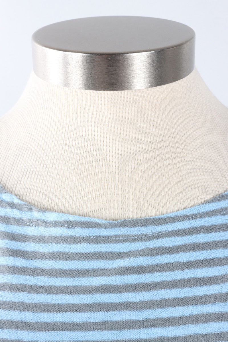 3/4 Sleeve Boatneck Tee - Bellflower Stripe