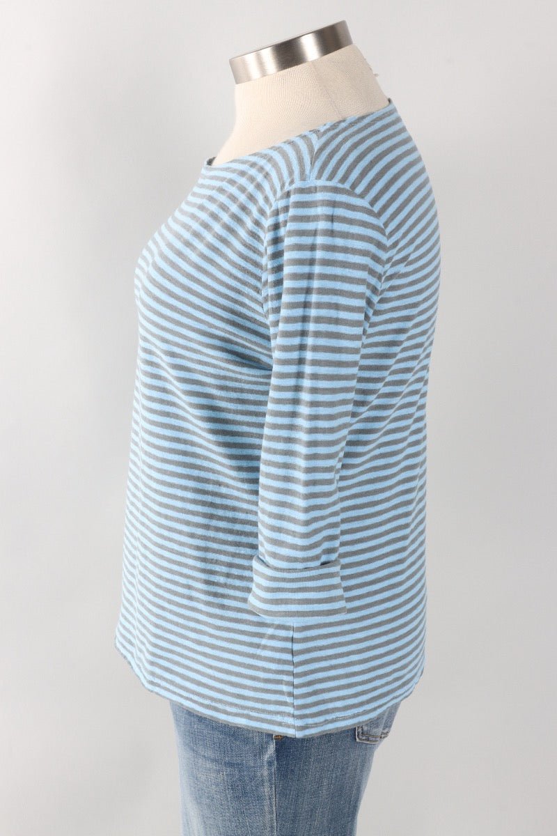 3/4 Sleeve Boatneck Tee - Bellflower Stripe