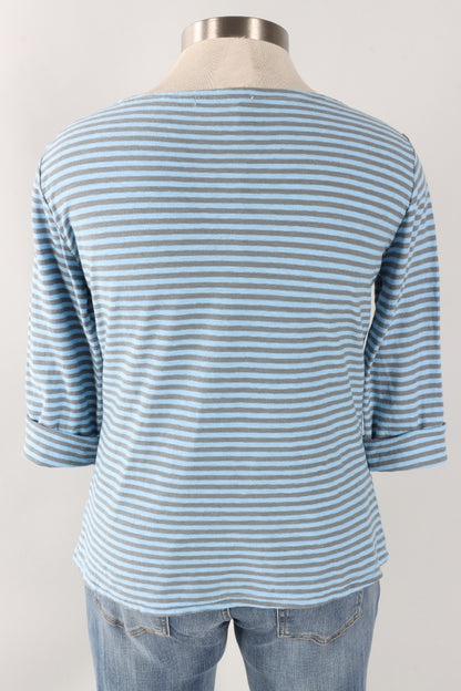 3/4 Sleeve Boatneck Tee - Bellflower Stripe