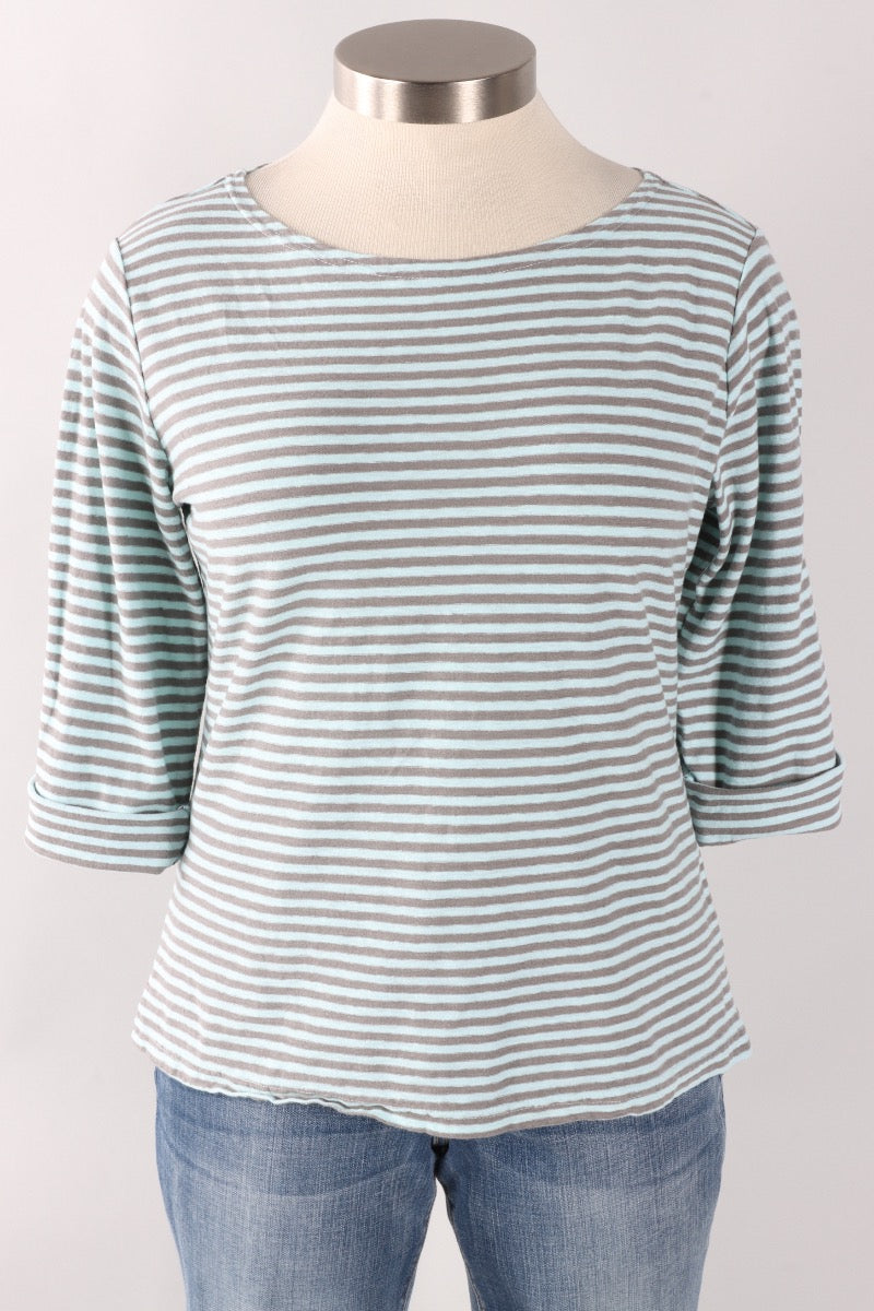 3/4 Sleeve Boatneck Tee - Fountain Stripe
