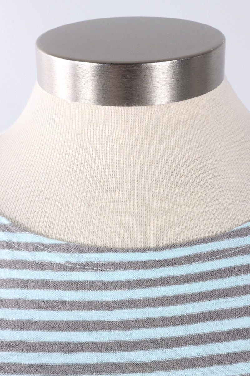3/4 Sleeve Boatneck Tee - Fountain Stripe