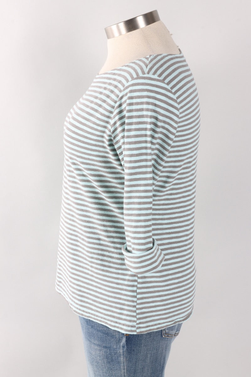 3/4 Sleeve Boatneck Tee - Fountain Stripe