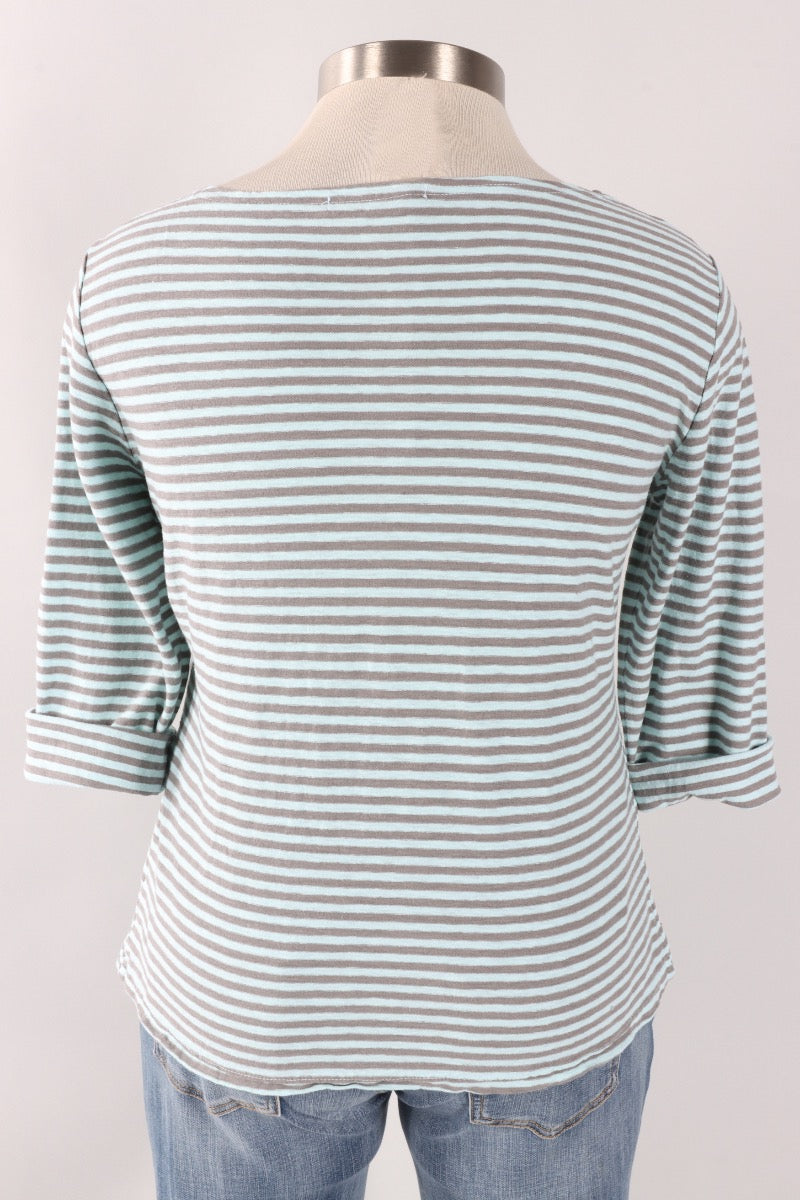3/4 Sleeve Boatneck Tee - Fountain Stripe