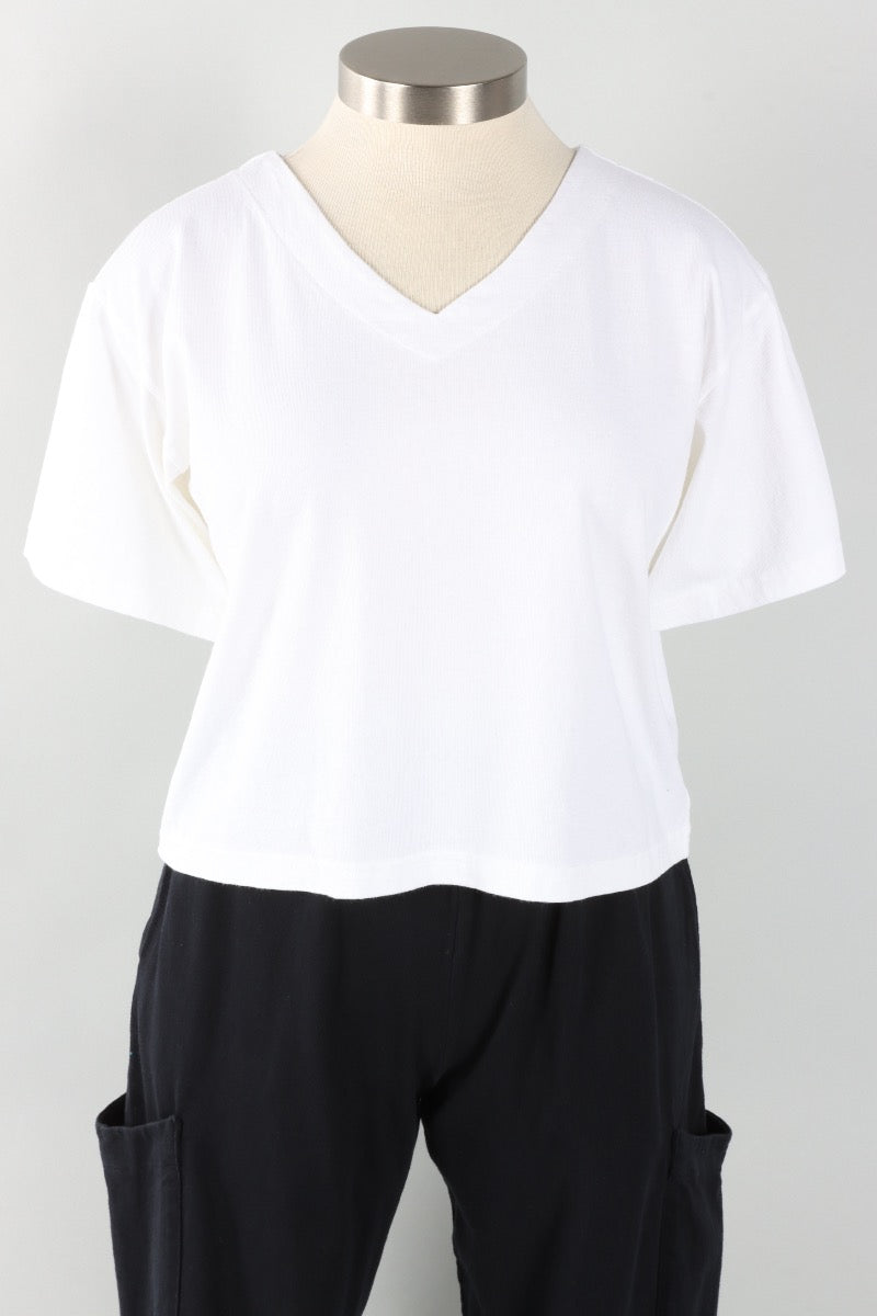 Crop V Neck - White
