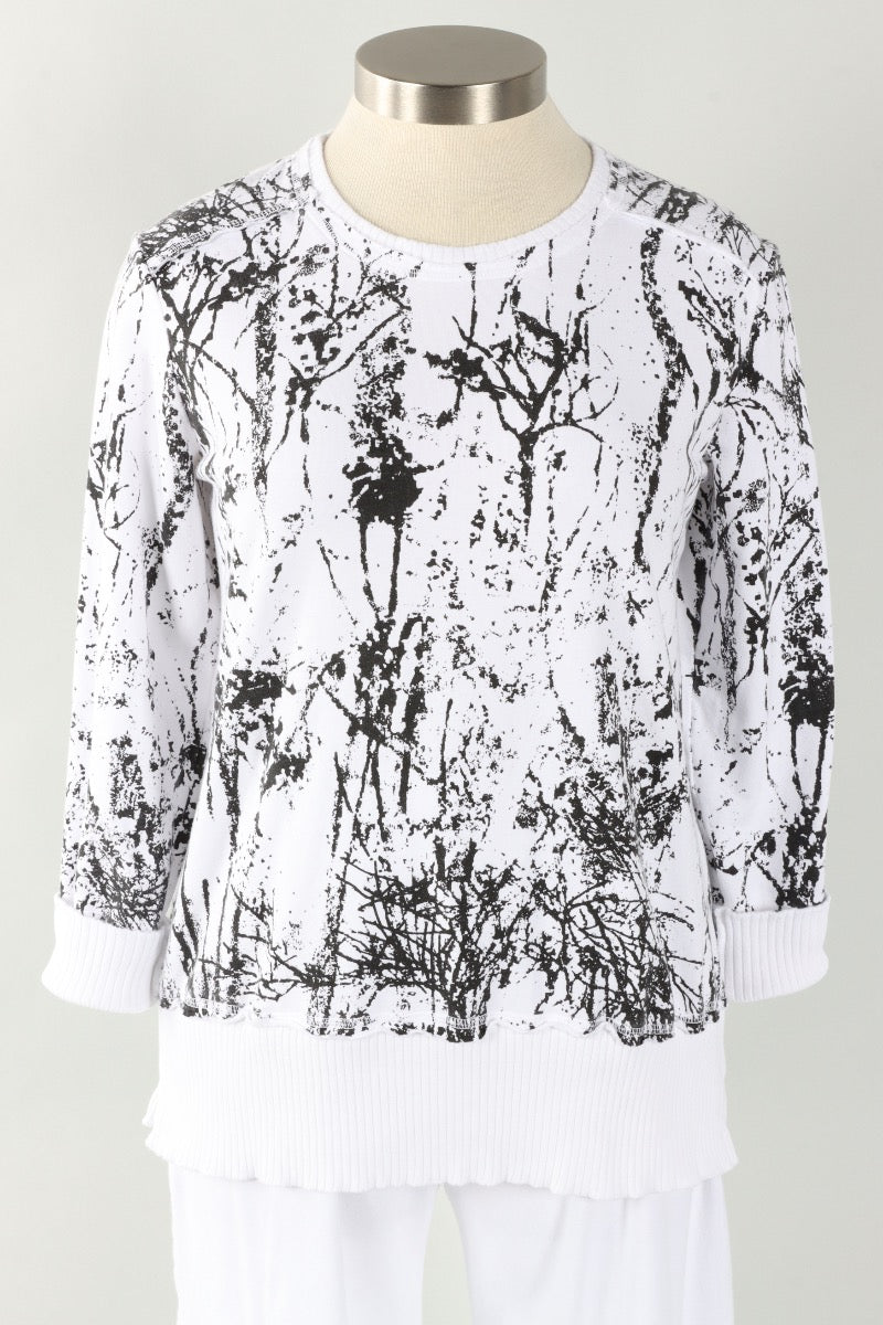 Split Tunic - White Branches Print
