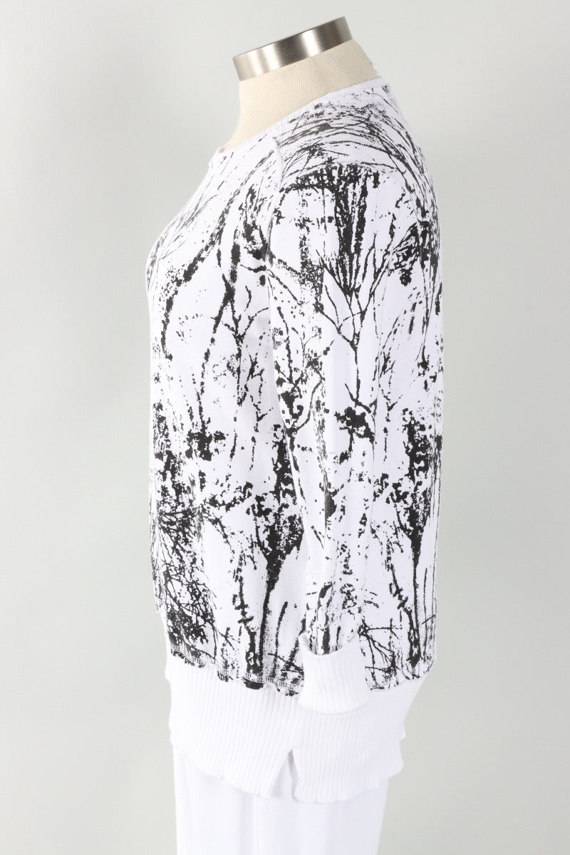 Split Tunic - White Branches Print