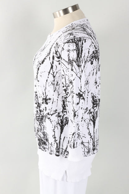 Split Tunic - White Branches Print