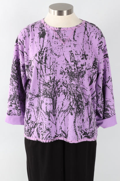 Stretch Terry Sweatshirt - Tulip Branches Print