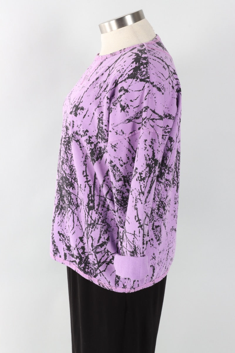 Stretch Terry Sweatshirt - Tulip Branches Print