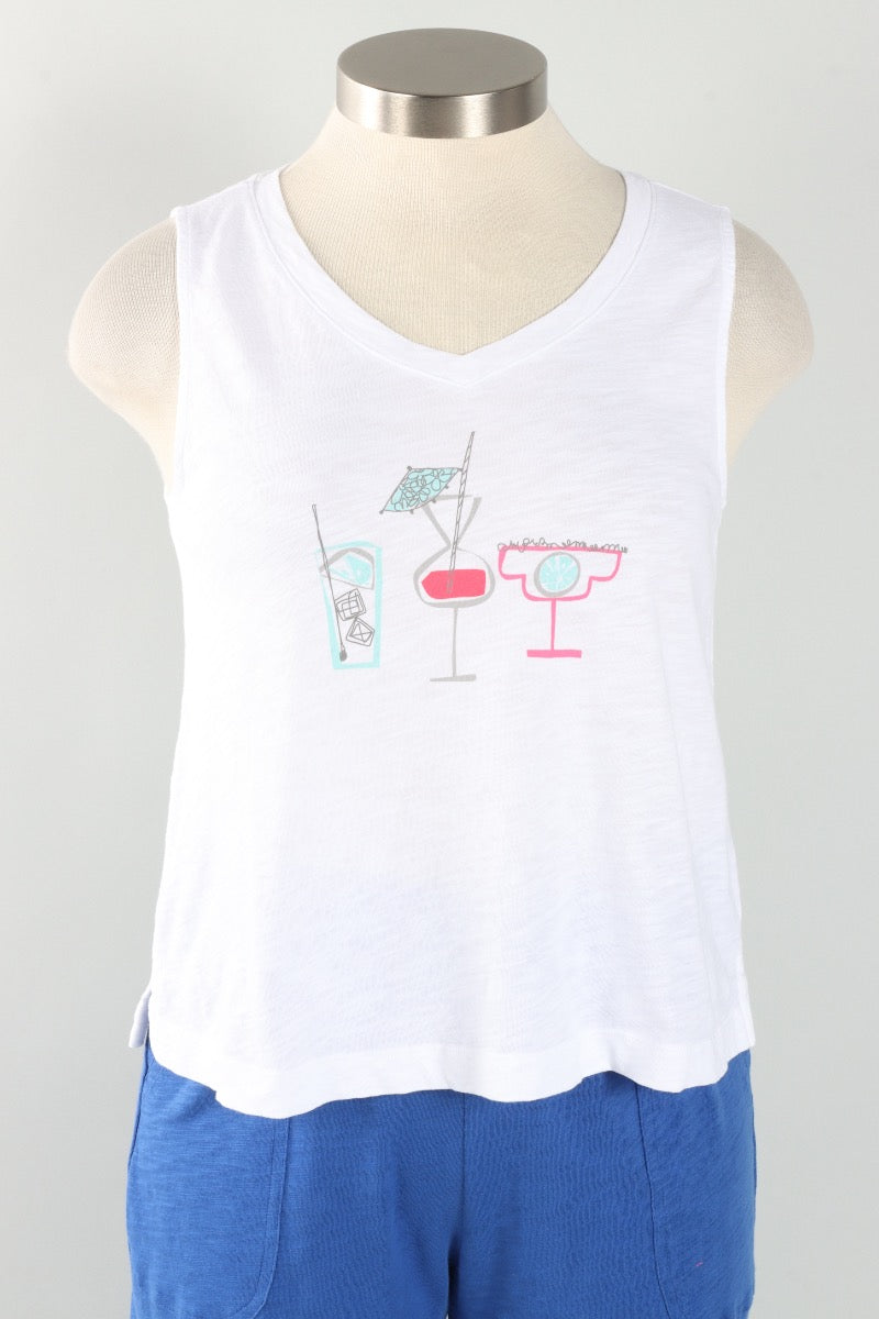 V Neck Tank - White Escape Cocktails